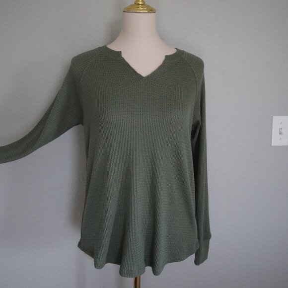 American Eagle Olive Waffle Knit Long Sleeve Top S - Picture 3 of 5
